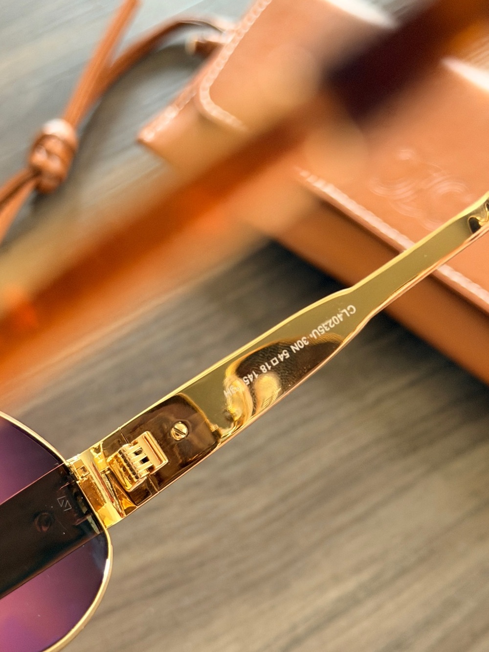Celine Brown Leather Sunglasses Case with Gold-Trim Sunglasses - Picture 4 of 5